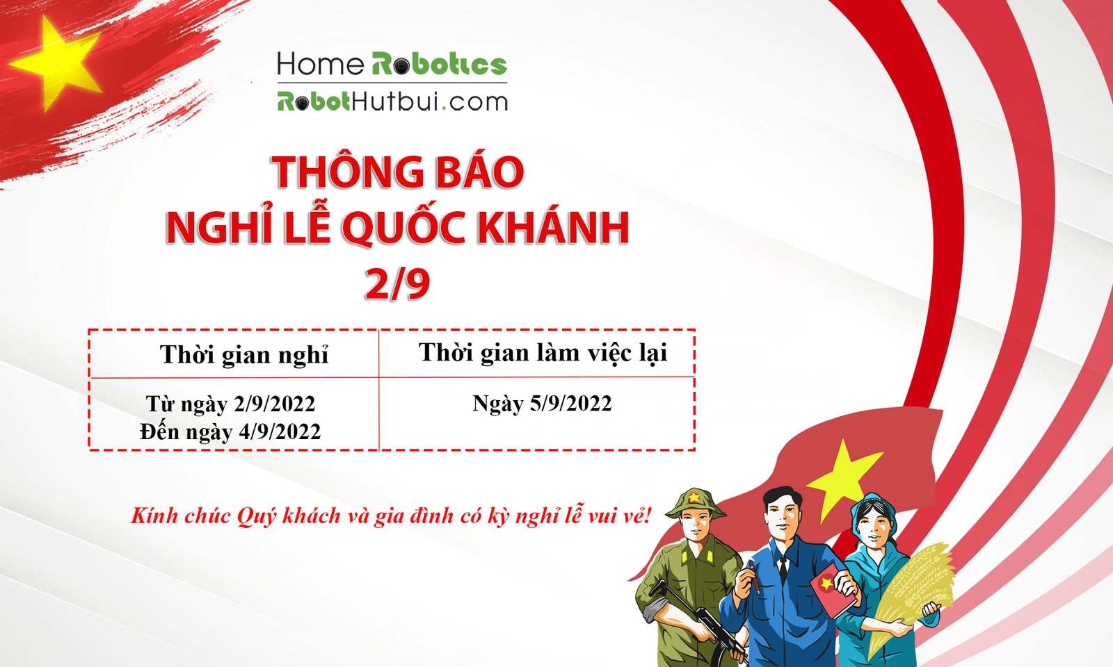 thông báo nghỉ lễ quốc khánh 2/9 home robotics